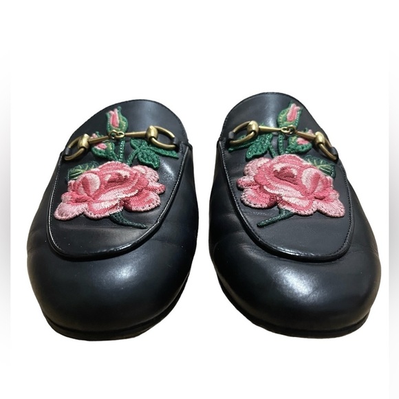 Gucci Princetown Floral Embroidered Loafers Slip On Slippers Mules - Picture 4 of 10